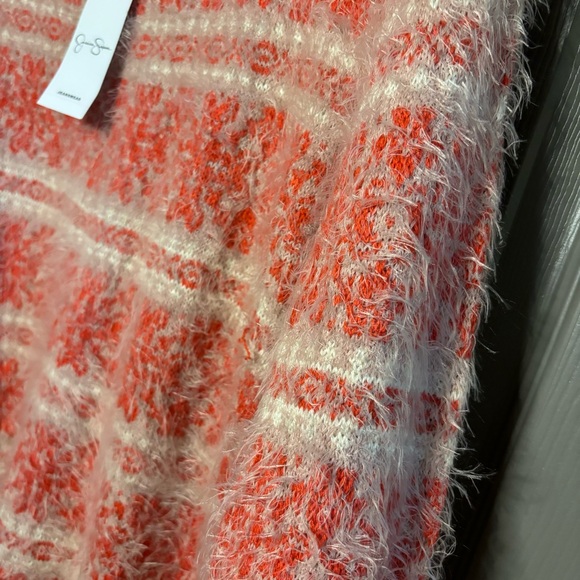 Jessica Simpson New Very Fuzzy Sweater Tunic M Deep Coral Ivory Plush - Picture 3 of 11